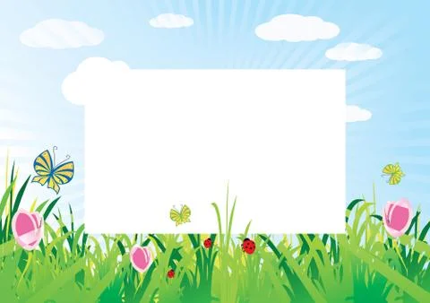 Summer meadow background template with empty space for text, vector illustration Stock Illustration