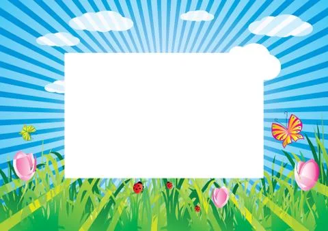 Summer meadow with blank frame, vector illustration Stock Illustration