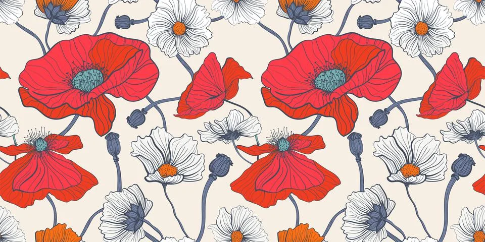 Summer meadow flowers for seamless pattern Stock Illustration