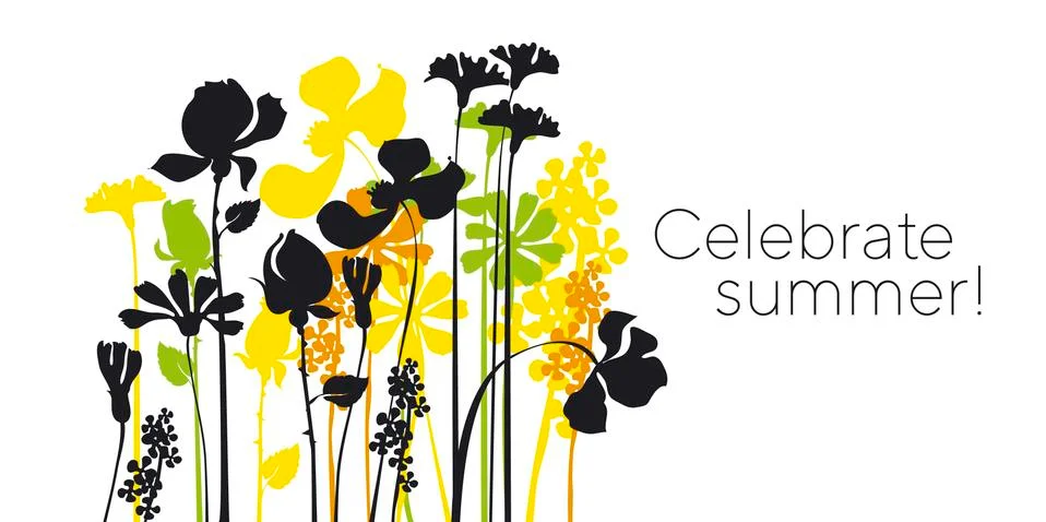 Summer meadow pattern with black silhouettes. Illustrazione stock