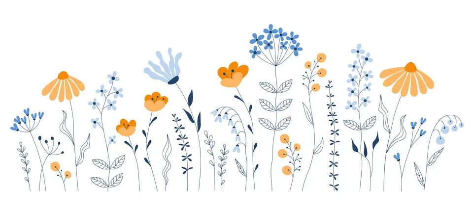 Summer meadow plants  vector seamless border pattern Stock Illustration