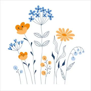Summer meadow plants  vector seamless border pattern. Stock Illustration