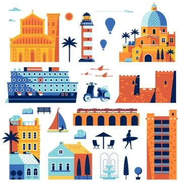 Summer Mediterranean Sea Town Constructor Stock Illustration