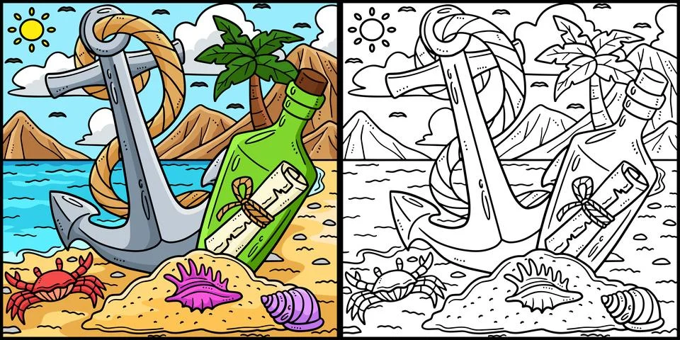Summer Message in a Bottle and Anchor Illustration Stock Illustration