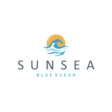 Summer Minimalist Style Ocean Waves Sunset Logo Design Illustrazione stock