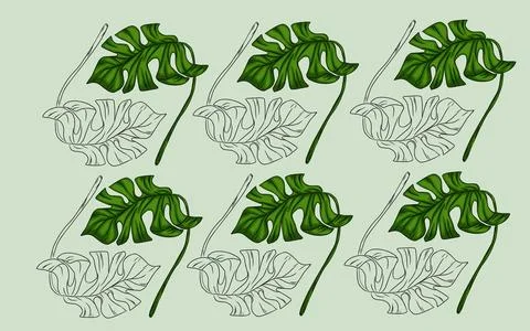 Summer monstera leaves illustration pattern  Stock Illustration