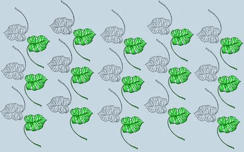 Summer monstera leaves illustration pattern  Stock Illustration