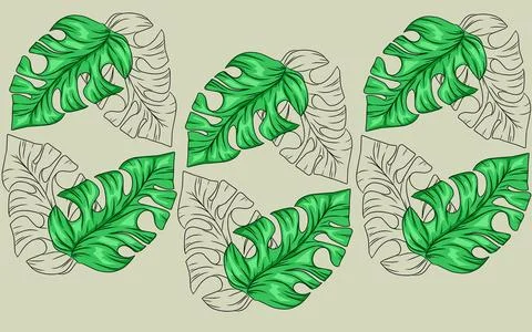 Summer monstera leaves illustration pattern  Stock Illustration