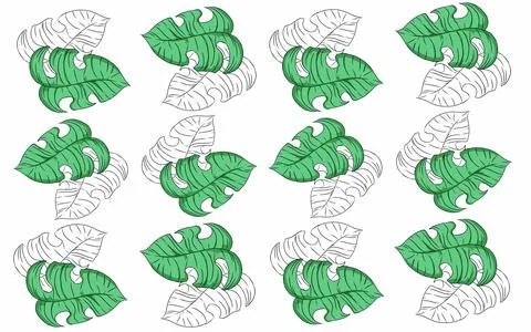 Summer monstera leaves illustration pattern  Stock Illustration
