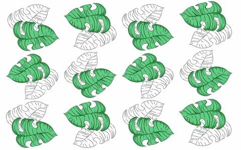 Summer monstera leaves illustration pattern  Stock Illustration