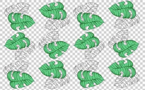 Summer monstera leaves illustration pattern  Stock Illustration