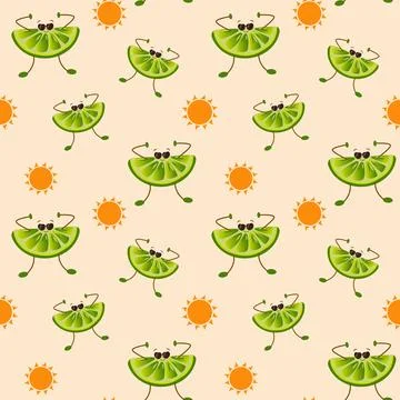 Summer mood. Cute Lime character seamless pattern background. Trendy summer.. Stock Illustration