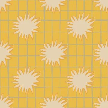 Summer morning seamless doodle pattern with abstract stars silhouettes. Yello Stock Illustration
