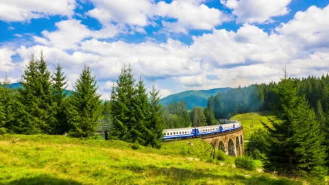 Summer Mountain Landscape with the Train Stock Footage 98229724