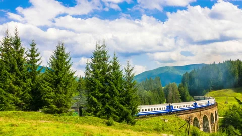 Summer Mountain Landscape with the Train Video stock 100246534