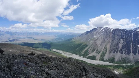 Summer mountains and beautiful view of the steppe. Timelapse. Blue sky and fancy Stock Footage 108587295