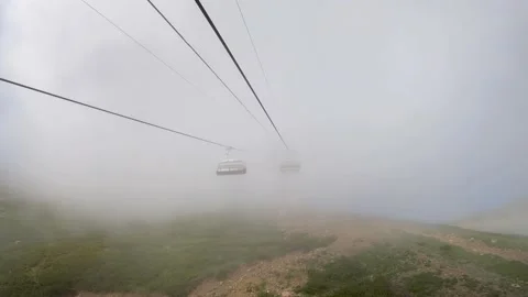 Summer mountains in cloudy weather. cable car ride Vidéo 148516104