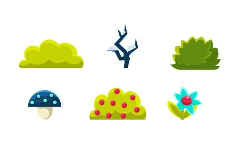 Summer nature landscape elements set, gaming environment, assets for GUI or web Stock Illustration