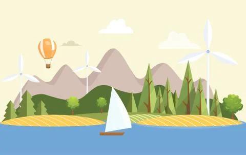 Summer nature landscape vector flat illustration. Enjoy summer vacation Stock Illustration