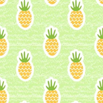 Summer nature seamless pattern. Vector illustration of pineapples on green Stock Illustration