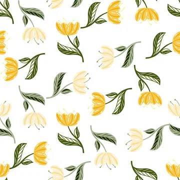 Summer nature seamless pattern with yellow poppy flowers elements. White back イラスト素材