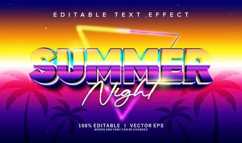 Summer night 3d vector text effect with modern style design Stock Illustration