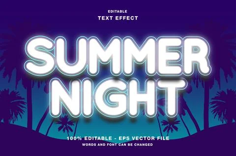 Summer Night Neon Dark Background Text Effect Stock Illustration