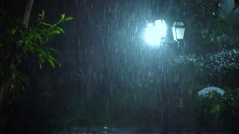 Summer Night Rain Falling On City Streets 4K Stock Footage 341862167