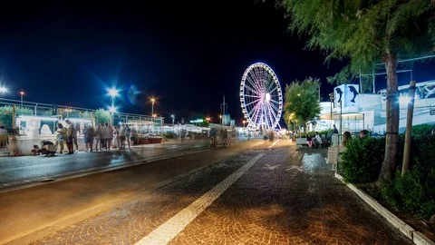 Summer night street view timelapse . Tourist walking in Rimini Stock Footage 77978464