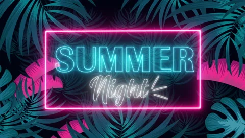 Summer night text inside rectangle frame Stock Footage 131990373