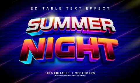 Summer night vector text effect with modern style design Stock Illustration
