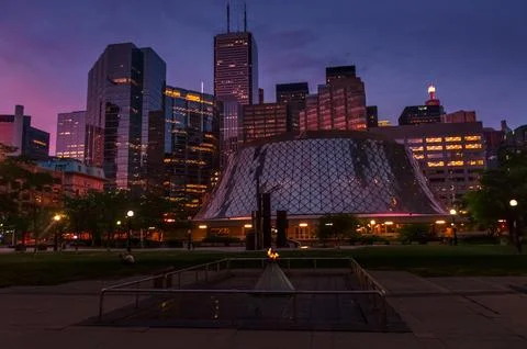 Summer night view at David Pecaut Square and skyscrapers of downtown Toronto Stock Photos