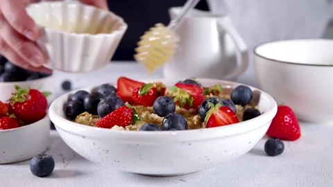 Summer oatmeal with berry Stock Footage 197378584