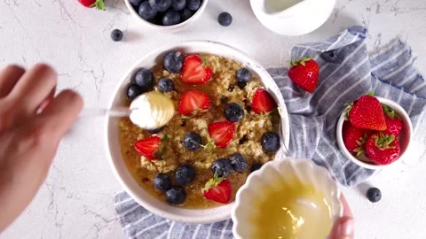 Summer oatmeal with berry Stock Footage 197378586