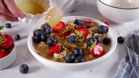 Summer oatmeal with berry Stock Footage 197378587