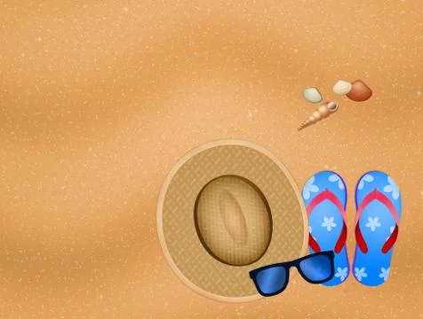 Summer objects on the beach Stock Illustration