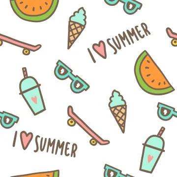 Summer objects seamless pattern. Stock Illustration