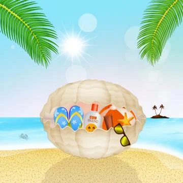 Summer objects in the shell Stock Illustration