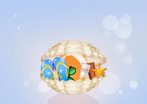 Summer objects in the shell Stock Illustration