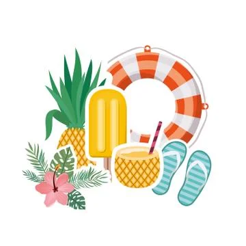 Summer objects in white background Stock Illustration