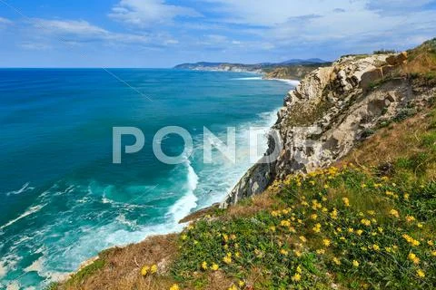 Summer ocean coastline view in Getxo town (Spain). Stock Photos