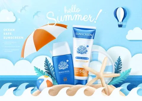 Summer ocean safe sunscreen Illustrazione stock