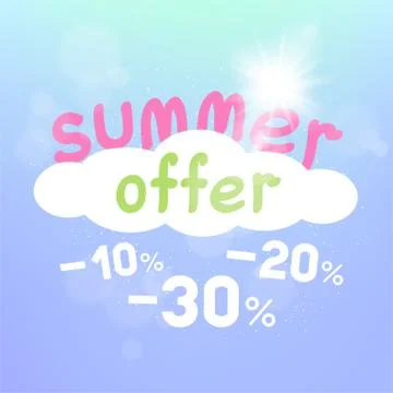 Summer offer discount falls from cloud Stock Illustration