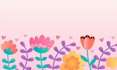 Summer or spring floral background with copy space. Horizontal panoramic Illustrazione stock