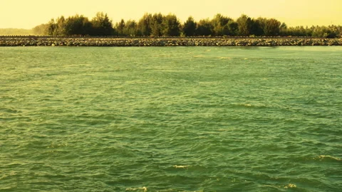 Summer or spring ocean sea background at evening time, slo motion footage Stock Footage 340246309