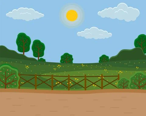 Summer or spring time, green meadow, fools, hot weather. Dandelions on the field Stock Illustration