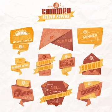 Summer origami labels Stock Illustration