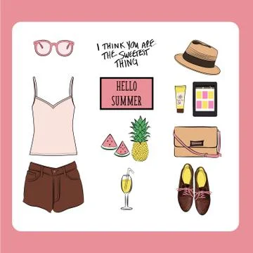 Summer outfit vector set. Stock Illustration