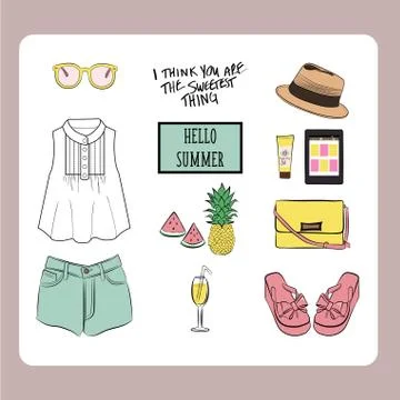 Summer outfit vector set. Stock Illustration