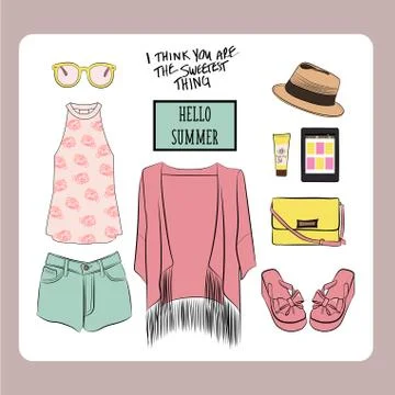 Summer outfit vector set. Stock Illustration
